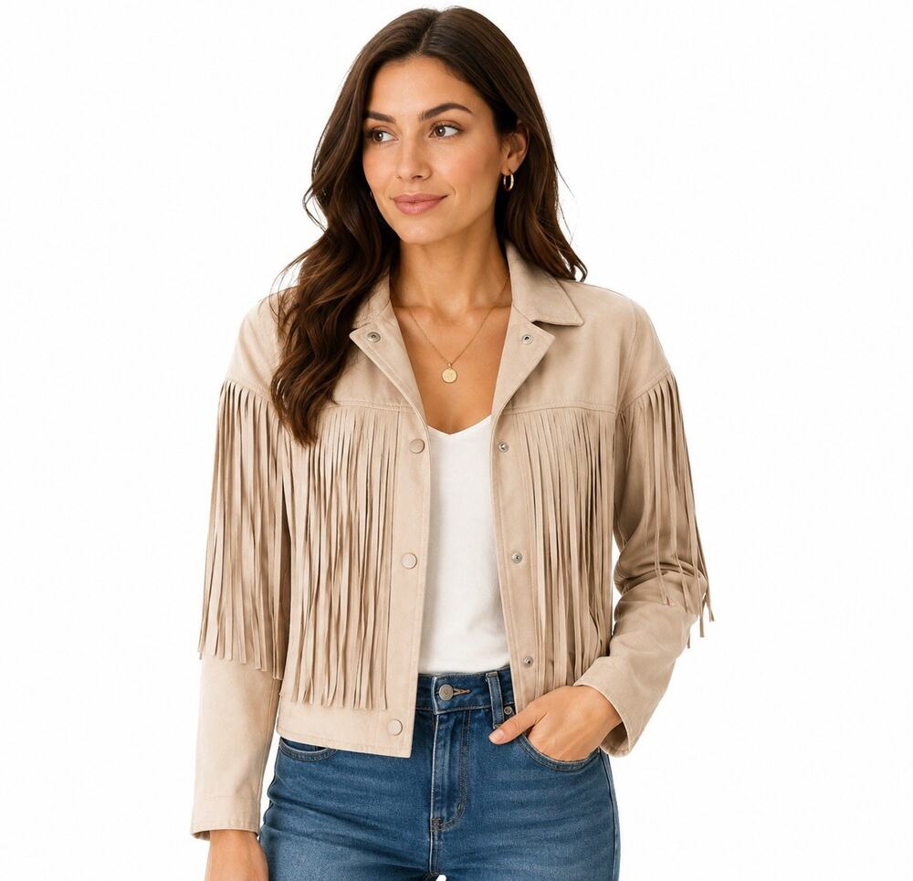 Zara Beige Fringe Faux Suede Jacket
